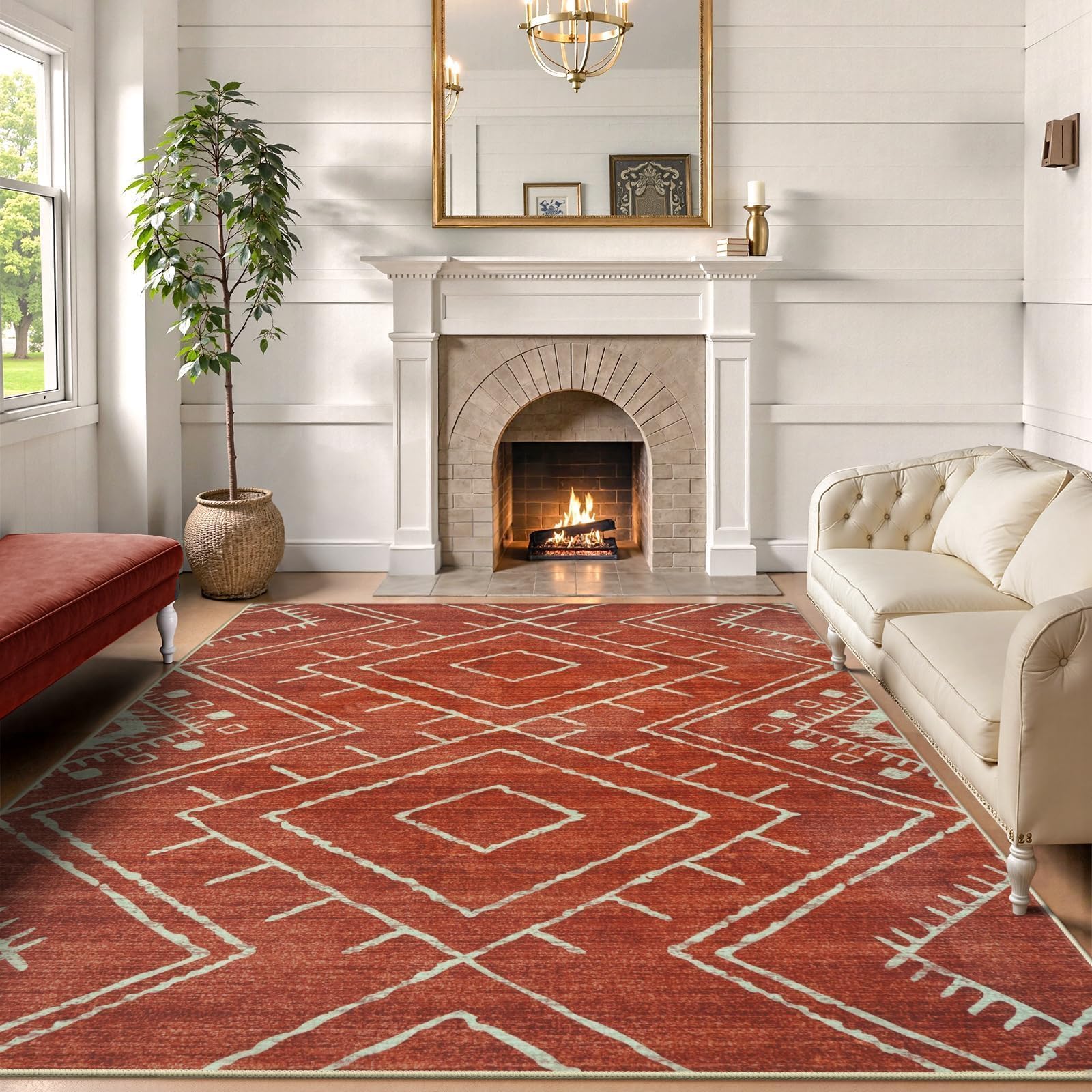 Amazon.com: LIVEBOX Moroccan 8x10 Area Rug, Washable Orange Rugs